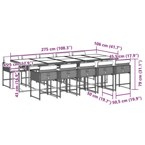 11-cz. zestaw mebli do ogrodu, z poduszkami, czarny rattan PE