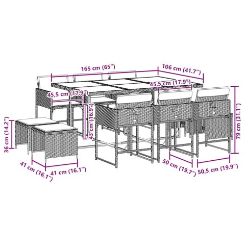 11-cz. zestaw mebli do ogrodu, z poduszkami, czarny rattan PE