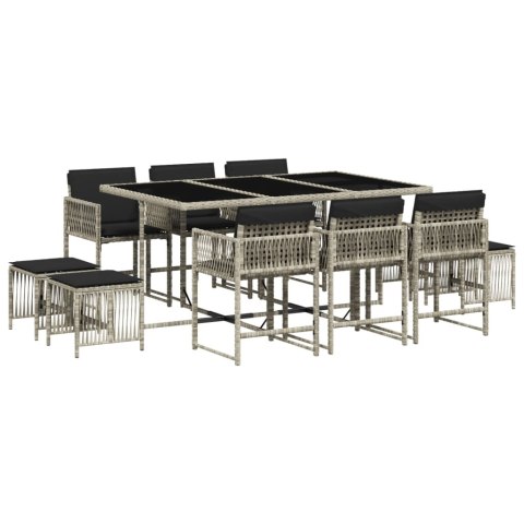 11-cz. zestaw mebli do ogrodu z poduszkami jasnoszary rattan PE