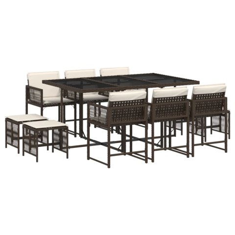 11-cz. zestaw mebli ogrodowych, poduszki, brązowy, rattan PE