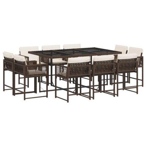 11-cz. zestaw mebli ogrodowych, poduszki, brązowy, rattan PE