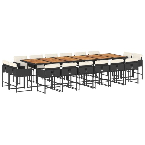 17-cz. zestaw mebli ogrodowych z poduszkami, czarny, rattan PE