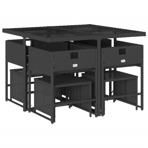 9-cz. zestaw mebli ogrodowych z poduszkami, czarny, rattan PE