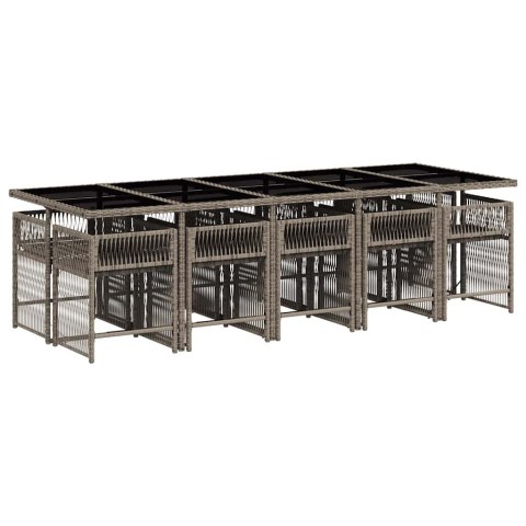 11-cz. zestaw mebli do ogrodu, z poduszkami, szary rattan PE