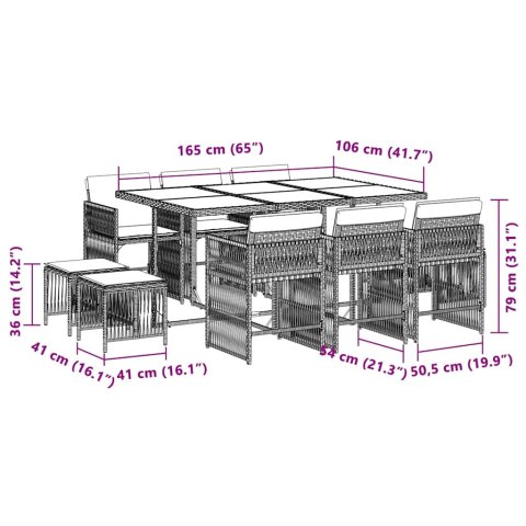 11-cz. zestaw mebli ogrodowych z poduszkami, mieszany beż