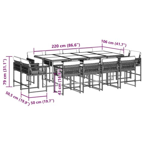13-cz. zestaw mebli do ogrodu, poduszki, czarny, rattan PE