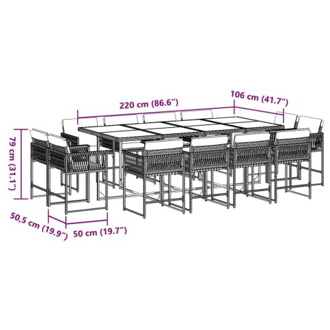 13-cz. zestaw mebli ogrodowych z poduszkami, beżowy, polirattan