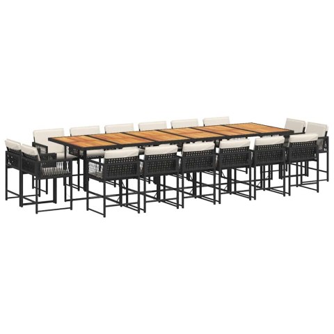 17-cz. zestaw mebli ogrodowych z poduszkami, czarny, rattan PE