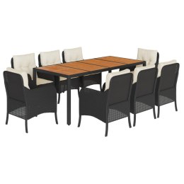 9-cz. zestaw mebli ogrodowych z poduszkami, czarny, rattan PE