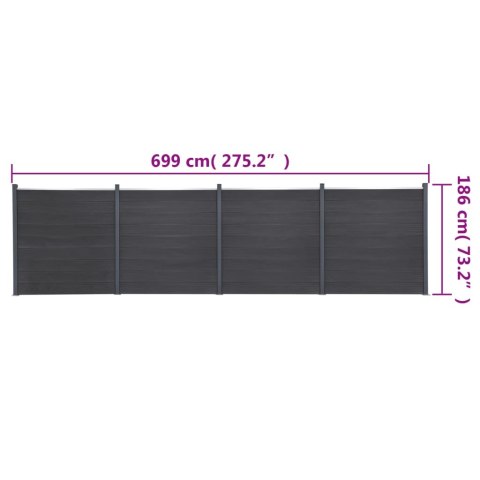 Zestaw paneli ogrodzeniowych, szary, 699x186 cm, WPC