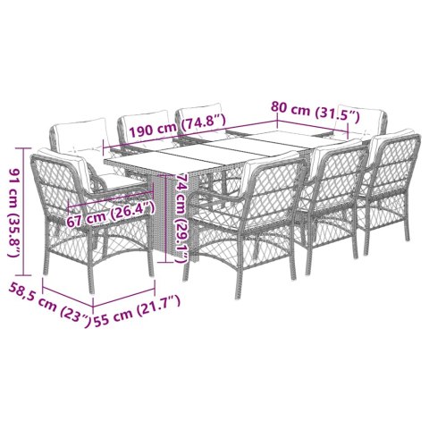 9-cz. zestaw mebli ogrodowych z poduszkami, jasnoszary