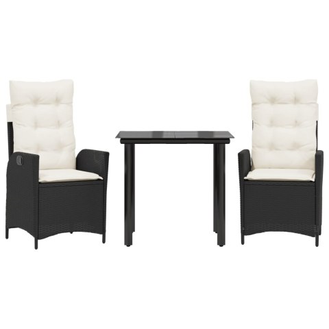 3-cz. zestaw mebli ogrodowych z poduszkami, czarny, rattan PE