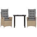 3-cz. zestaw mebli ogrodowych z poduszkami, beżowy, polirattan