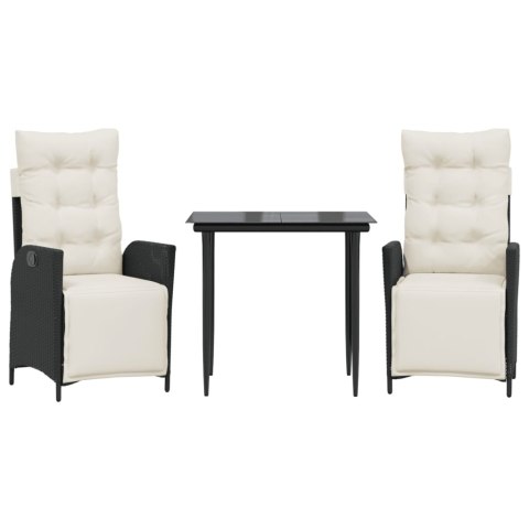 3-cz. zestaw mebli ogrodowych z poduszkami, czarny, rattan PE