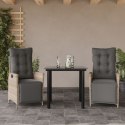 3-cz. zestaw mebli ogrodowych z poduszkami, szary rattan PE