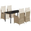 5-cz. zestaw mebli ogrodowych z poduszkami, beżowy, polirattan