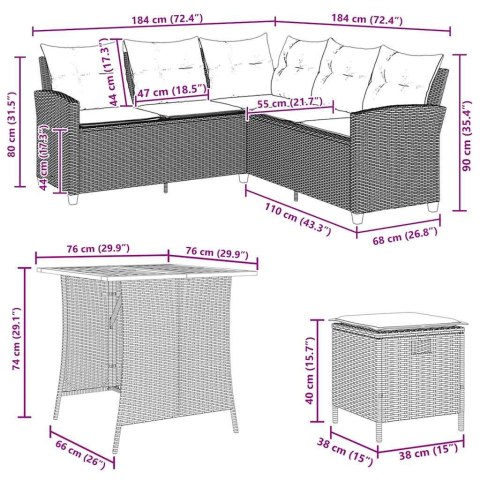 6-częściowy zestaw ogrodowy z poduszkami w kształcie litery L