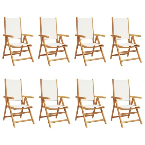 Rozkładane krzesła ogrodowe, 8 szt., kremowe, drewno i tkanina