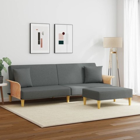 2-os. kanapa rozkładana z poduszkami i podnóżkiem, ciemnoszara