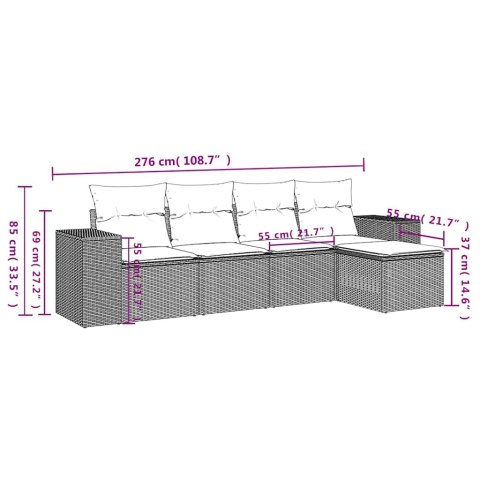 5-cz. zestaw mebli do ogrodu, poduszki, jasnoszary rattan PE