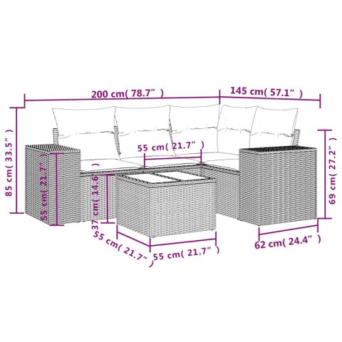 5-cz. zestaw mebli do ogrodu, poduszki, jasnoszary rattan PE