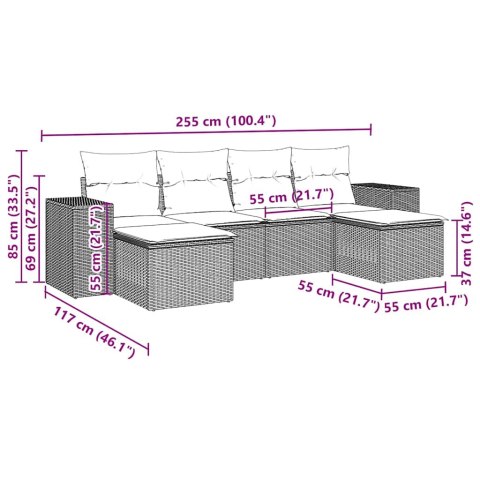 6-cz. zestaw mebli ogrodowych, z poduszkami, jasnoszary
