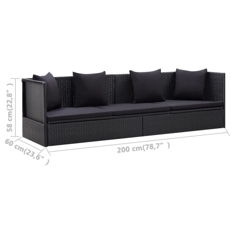 Sofa ogrodowa z poduszkami, polirattan, czarna