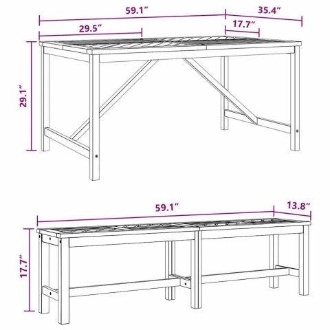 3-częściowy zestaw jadalny z litego drewna akacjowego