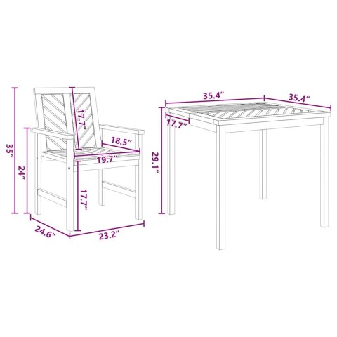 4-częściowy zestaw do jedzenia w ogrodzie z litego drewna akacjowego