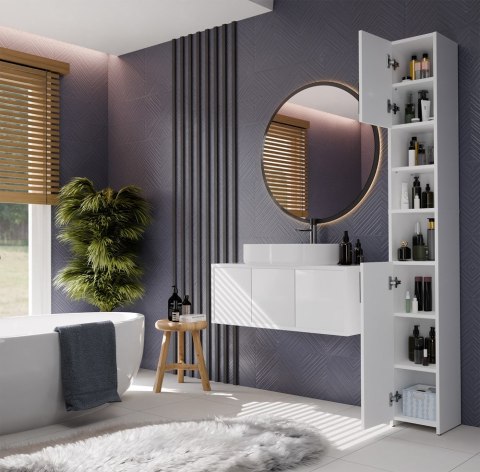 Słupek Łazienkowy ALVO 2D BIAŁY 8 Półek 2 Drzwi Szafka Do Łazienki