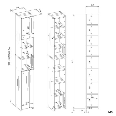 Słupek Łazienkowy ALVO 2D BIAŁY 8 Półek 2 Drzwi Szafka Do Łazienki