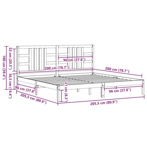 Rama łóżka, czarna, lite drewno, 200 x 200 cm