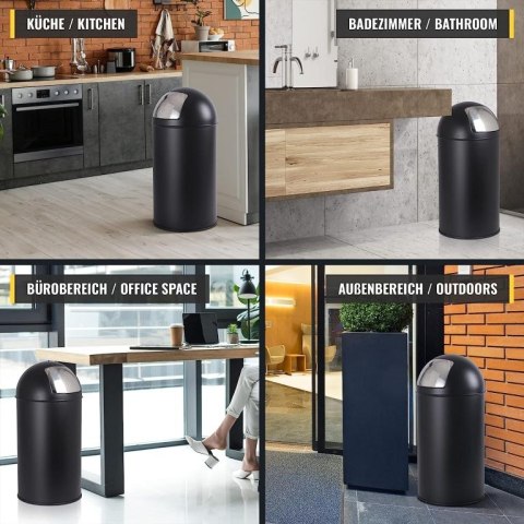 Jago Kosz z pokrywą push, 50 l, stal nierdzewna, czarny