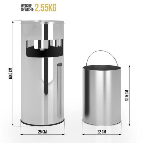 Kosz na śmieci z popielniczką, 17 l, srebrny