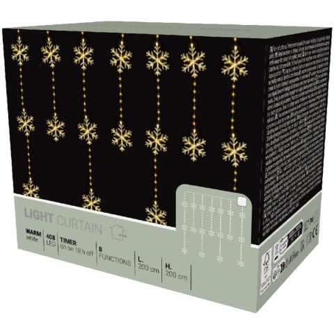 LAMPKI CHOINKOWE KURTYNA ŚWIETLNA 200x200 CM 415LED CIEPŁY BIAŁY PŁATKI ŚNIEGU