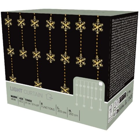LAMPKI CHOINKOWE KURTYNA ŚWIETLNA 200x200 CM 415LED CIEPŁY BIAŁY PŁATKI ŚNIEGU