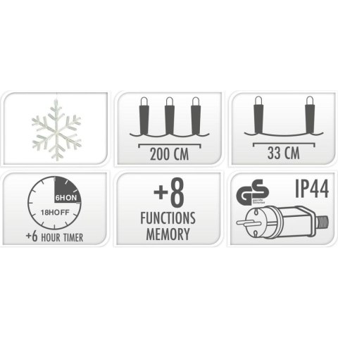 LAMPKI CHOINKOWE KURTYNA ŚWIETLNA 200x200 CM 415LED CIEPŁY BIAŁY PŁATKI ŚNIEGU