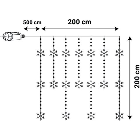 LAMPKI CHOINKOWE KURTYNA ŚWIETLNA 200x200 CM 415LED CIEPŁY BIAŁY PŁATKI ŚNIEGU