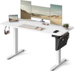 Białe biurko z elektryczną regulacją 140x60 cm, cichy silnik