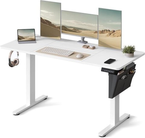 Białe biurko z elektryczną regulacją 140x60 cm, cichy silnik