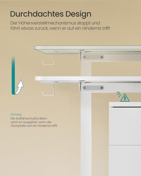 Białe biurko z elektryczną regulacją 140x60 cm, cichy silnik