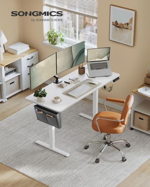 Białe biurko z elektryczną regulacją 140x60 cm, cichy silnik