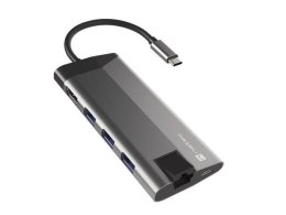 Stacja dokująca HUB USB Natec Fowler Plus Multiport USB-C PD, 3x USB 3.0, HDMI 4K, RJ45, USB-C, SD, Micro SD