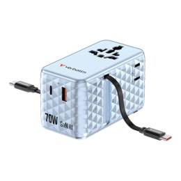 Adapter podróżny Verbatim Charge 'n' Travel GaN III globalny 1xUSB-C PD 3.0 QC 4+ 70W, 1xUSB-C PD 3.0 QC 4+ 60W, 1xUSB-C 5W, 1x 