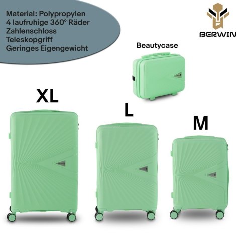 Walizka twarda 60L na 4 kółkach lekka zamek TSA teleskopowy uchwyt zielona