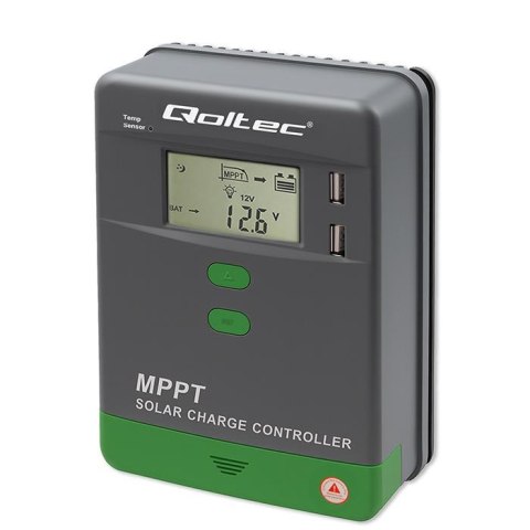 Regulator ładowania MPPT Qoltec solarny z czujnikiem temperatury 10A | 12V / 24V | LCD | 2 x USB | Bluetooth | APP | GEL | LiFeP
