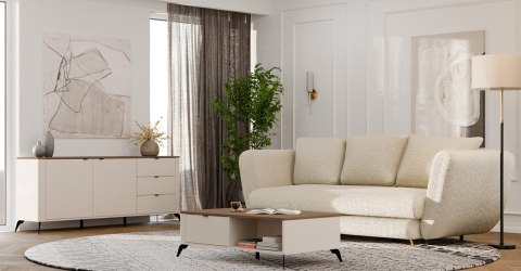 Komoda CORDOBA 2D3S Kaszmir Beż Dąb Castello Szafka 3 Szuflady Cichy Domyk