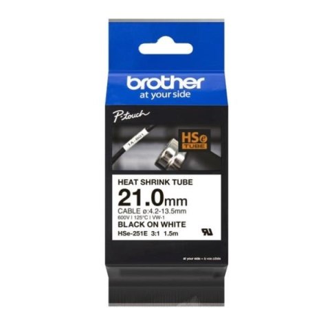 Rurka termokurczliwa Brother P-Touch HSE-251E 21mm x 1.5m (HSE251E) - biała, czarny nadruk