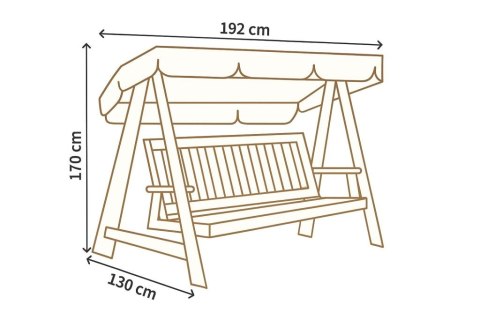 Huśtawka ogrodowa 3-osobowa, sosnowa, 192 cm, z dachem