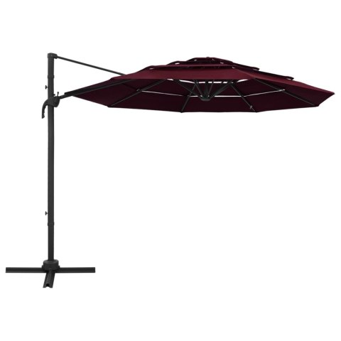 4-poziomowy parasol na aluminiowym słupku, bordowy, 3x3 m